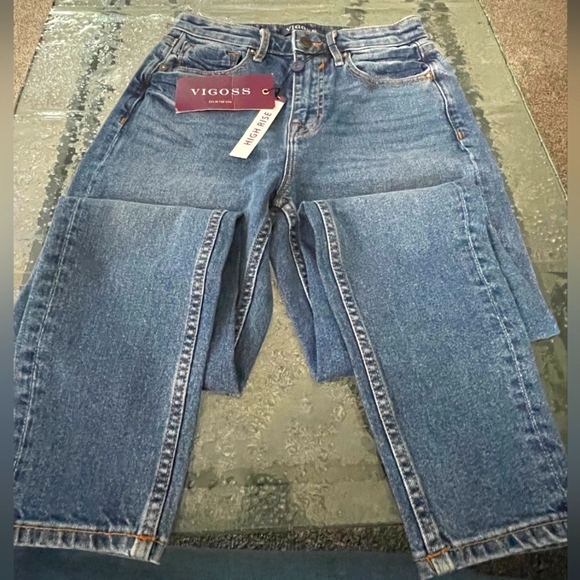 Nwt Vigoss Womens Friday High Rise Tapered Boyfriend Blue Denim Jeans Size 24 - Picture 1 of 7